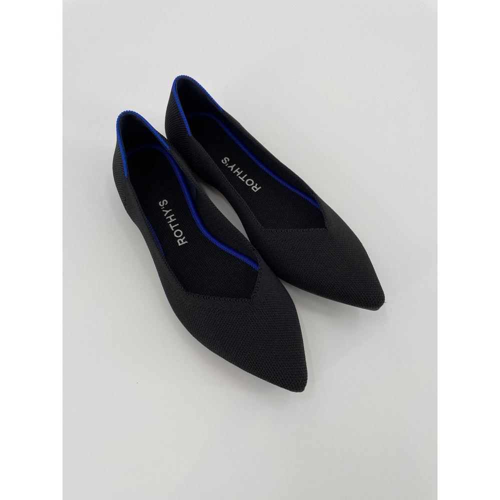 Rothys The Point Black Pointed Toe Flats Blue Halo Womens 7 Sustainable Shoes